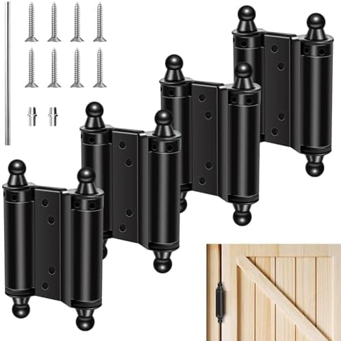 4 PCS 3''Double Action Spring Door Hinges - Dual-Swing Saloon Door Hinges, Swinging Door Hinge with Screws and Pins, Spring Hinge for Saloon Cafe Pub, Heavy-Duty Stainless Steel, Black