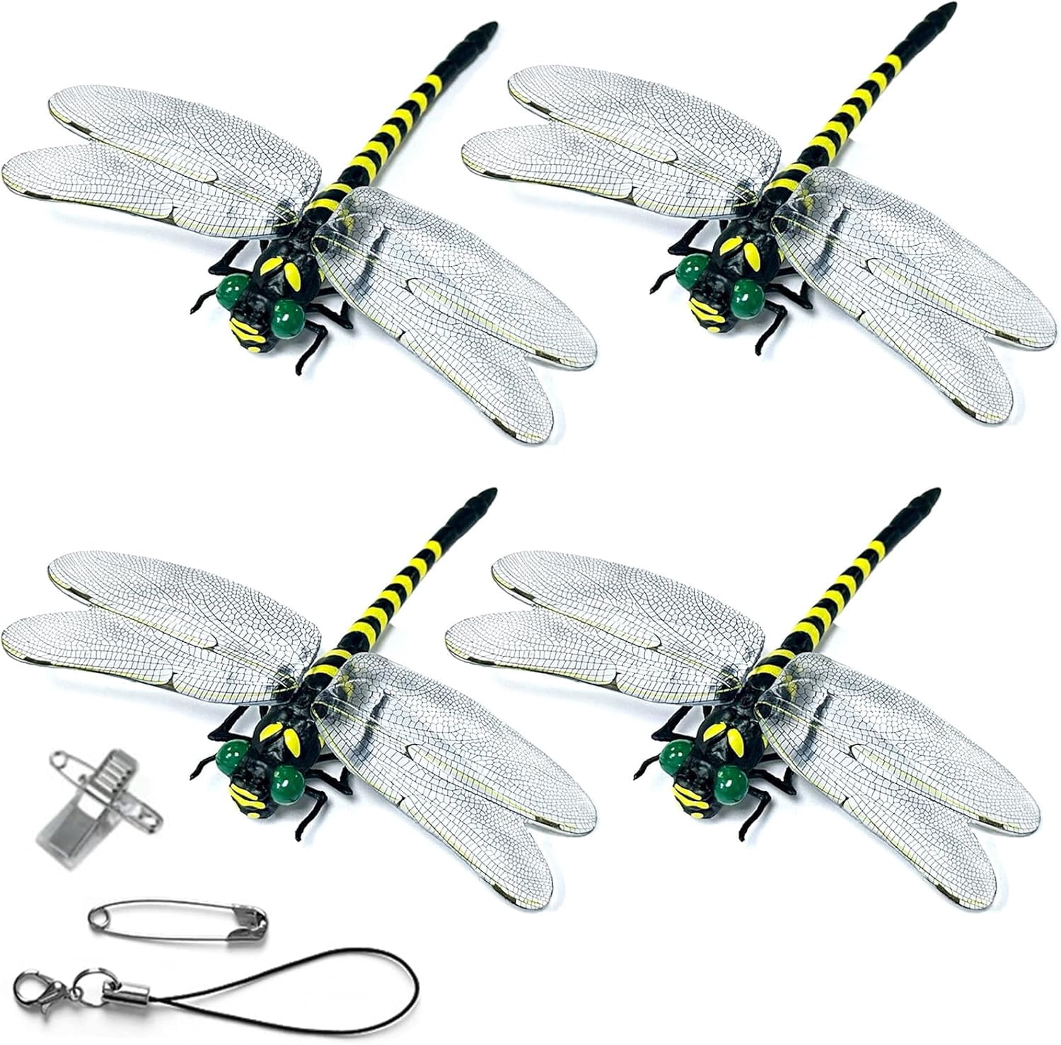 4 PCS 3D Dragonfly Clips for Bugs Repellent Outdoor, Artificial Dragonfly Hat Clips Garden Decor, Dragonfly Clips to Keep Bugs Away (Independent Dragon Fly 4 PCS)