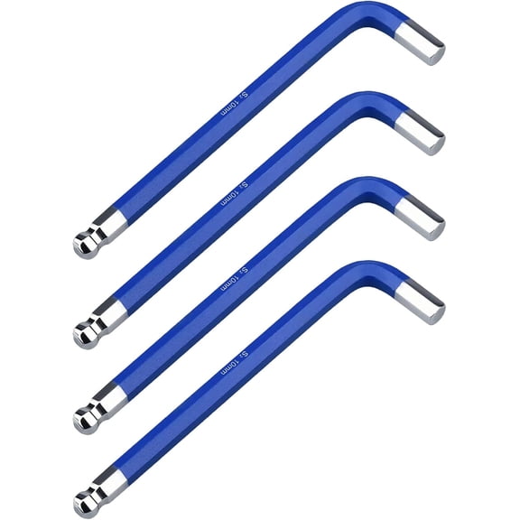 4 PCS 10mm Ball End Hex Key Allen Wrench,Internal Hexagonal Wrench, L Shaped Long Arm S2 Steel Repairing Tool,Deep Blue