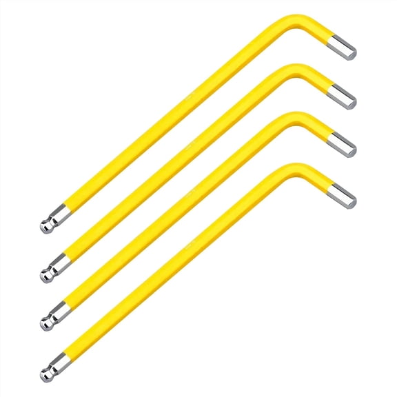 4 PCS 4mm Ball End Hex Key Allen Wrench,Internal Hexagonal Wrench, L Shaped Long Arm S2 Steel Repairing Tool,Yellow