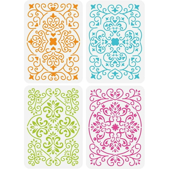 4 PCS 4 Styles Floral Pattern Painting Stencil 8.3x11.7inch Wall Decoration Patterns Stencil Window Grilles Pattern Stencil