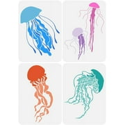 4 PCS 4 Styles Jellyfish Stencil for Painting 8.3x11.7inch Reusable Sea Life Stencils Jellyfish Pattern Ocean Theme Stencil for Painting on Wall Wood Canvas Fabric Floor Furniture White