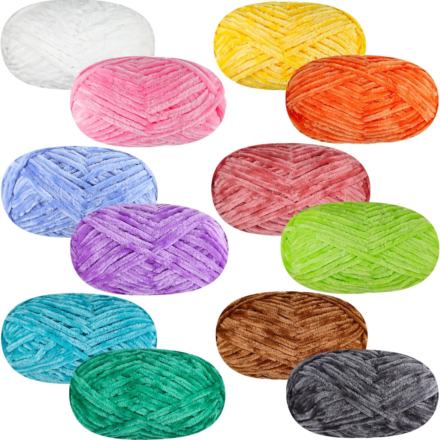4 PCS 400g Soft Chenille Yarn Velvet Yarn for Crocheting, Fluffy Yarn for Knitting and Crochet DIY Craft,Warm Yarn for Blanket Bag Hat Scarve Clothe Gloves Slippers Doll