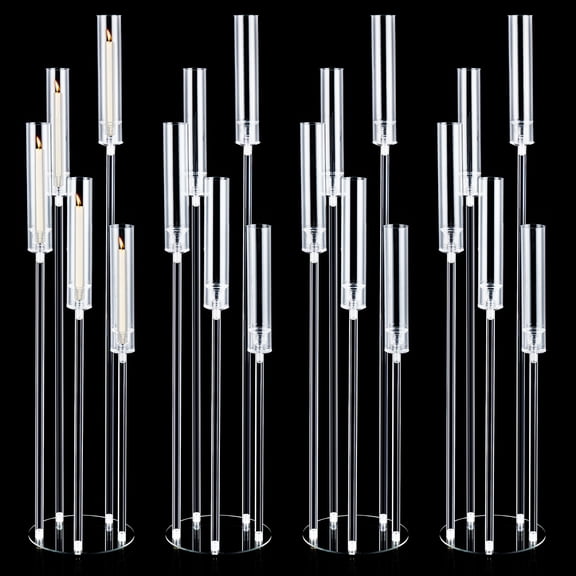 4 PCS 45.7in Tall 5 Arm Acrylic Candelabra Centerpieces with Shade, Clear Candle Holders for Wedding Birthday Home Decor