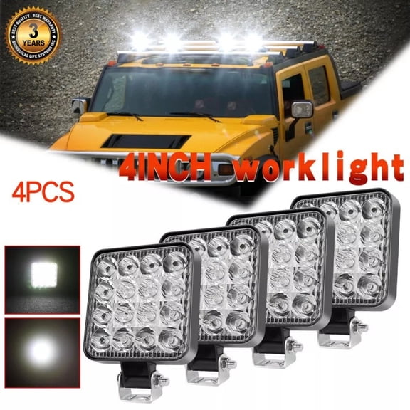 4 PCS 48W LED Work Lights for Truck, Square Light pods, 12-24V Off-Road Lights led Lights fit for Trucks Off-Road Vehicle ATV SUV UTV 4WD Boat Tractor