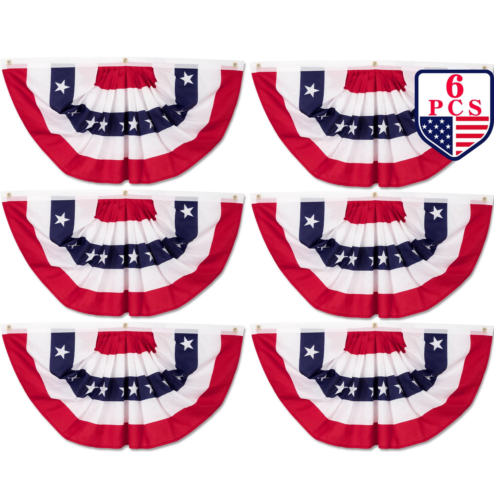 4 PCS 4th of July Decorations, 1.5 x 3 FT USA Pleated Fan Flags, Patriotic Bunting Decor American Flag Banner Fourth of July US Half Fan Flags Independence Day Memorial Day Outdoor Home Decor