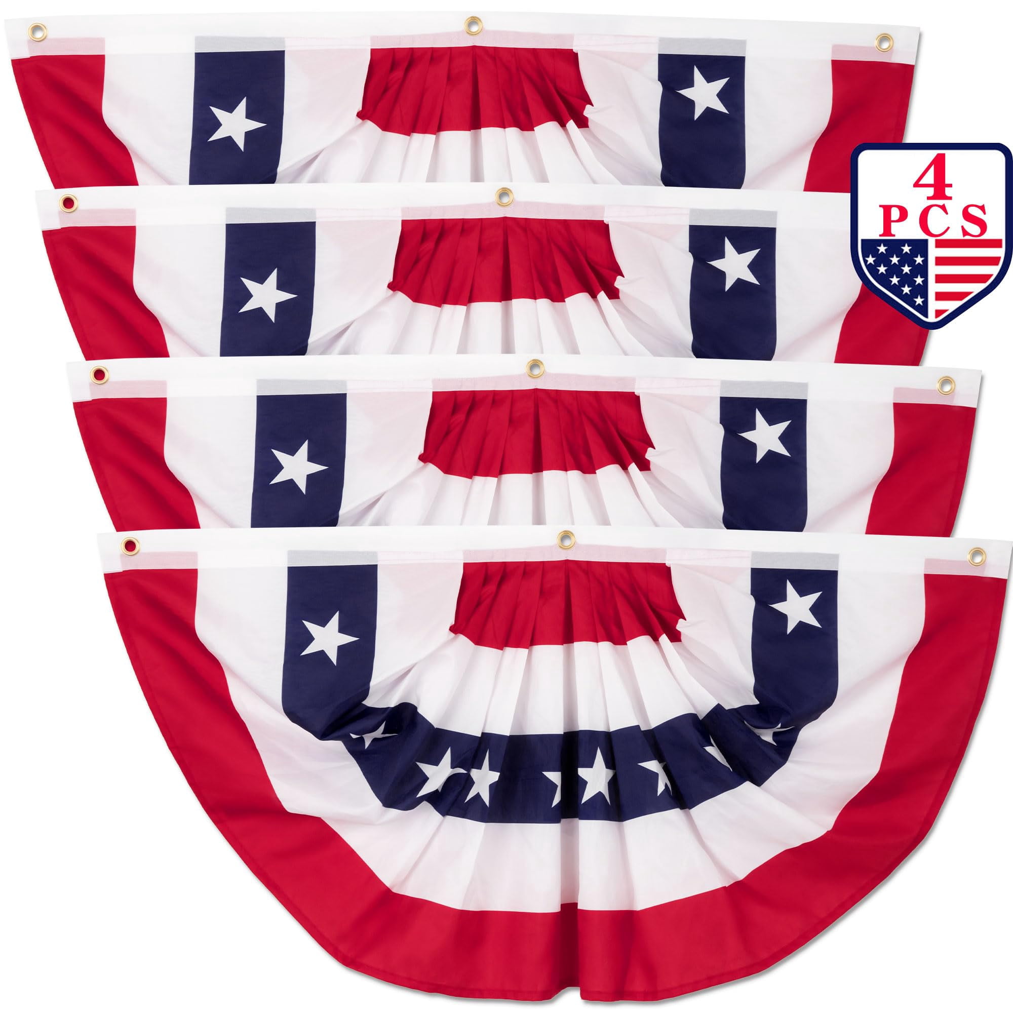 4 PCS 4th of July Decorations, 1.5 x 3 FT USA Pleated Fan Flags, Patriotic Bunting Decor American Flag Banner Fourth of July US Half Fan Flags Independence Day Memorial Day Outdoor Home Decor