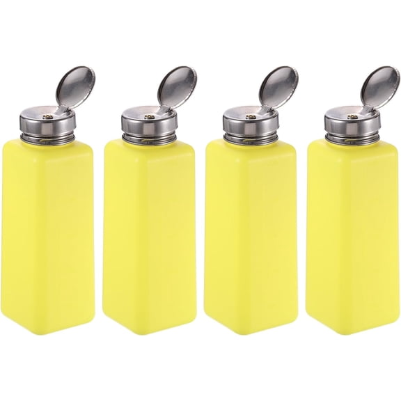 4 PCS 500ML(17oz) Push Down Alcohol Dispenser Pump Liquid Press Empty Bottles Refillable Container for Acetone Cleanser Nail Polish Remover, Yellow 500ML (17oz)