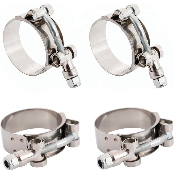 4 PCS 57mm-65mm T-Bolt Radiator Hose Clamps, Heavy Duty Stainless Steel Tube Clamp Range 2.25"-2.56", Adjustable T-Bolt Turbo Pipe Intercooler, Bandwidth 19mm (Silver)