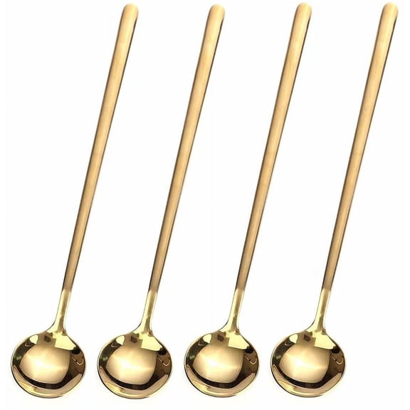 4 PCS 6.7 Inches Coffee Spoons  Long Handle Teaspoons  Gold Stainless Steel Spoons for Stirring  Ice Tea, Espresso, Cocktail  Gold
