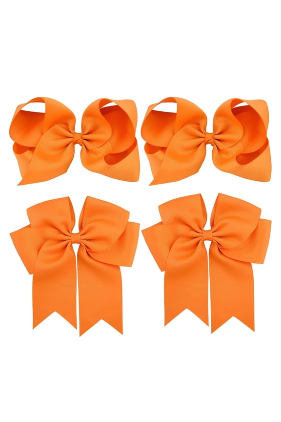 4 PCS 6 Inch Big Hair Bow Clips For Girls,Bow Clip with Tails Hair Bows Alligator Clips (Navy Blue)