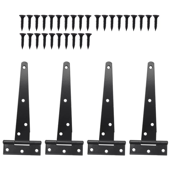 4 PCS 6 Inch Heavy Duty Door Hinges T-Strap Tee Shed Hinge Gate Hinges for Wooden Gates Hinges (Black)