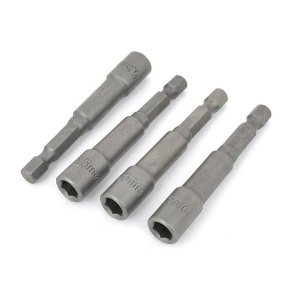 4 PCS 65mm Length Magnetic Powere 6.5mm Hex Socket Nut Driver Bits Gray