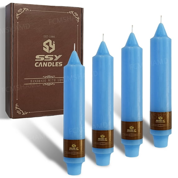 4 PCS / 7inch Handmade Blue Pillar Candle Unscented Taper Candles for Holiday Wedding Party Dinner Household Décor Candlesticks
