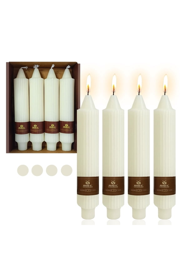 4 PCS | 7inch Handmade White Pillar Candle Unscented Vertical Stripe Taper Candles for Holiday Wedding Party Dinner Household Décor Candlesticks