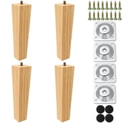 4 PCS 8 in Wooden Furniture Legs, Non-Slip Wood Sofa Legs Replacement with Mounting Plates Screws, Painted Couch Legs for Chair Bed Bench Table Cabinet, Tapered Wood Feet Set