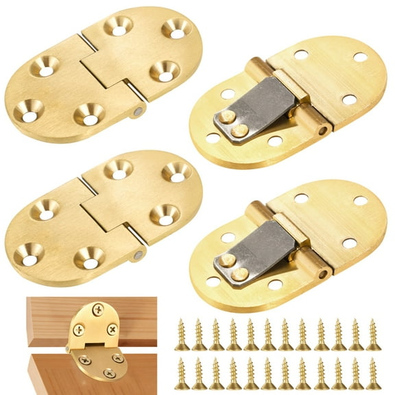 4 PCS 90 Degrees Folding Table Hinges, Brass Hinges with 24 Screws for Furniture, Desk, Cabinet, Door, Folding Tabletop, Space Saving Hinge for DIY Woodworking Projects