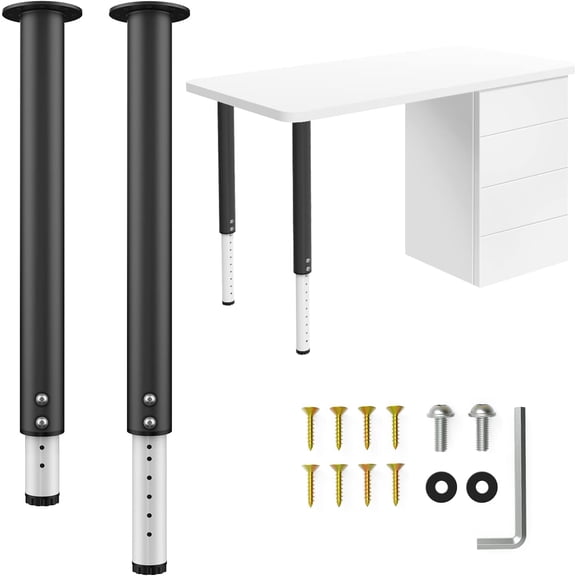 4 PCS Adjustable Table Legs, 21.5" - 37" Heavy Duty Metal Adjustable Height Desk Legs,2" Diameter Durable Pipe Furniture Legs for Computer Table,Office Desk,Kitchen Table