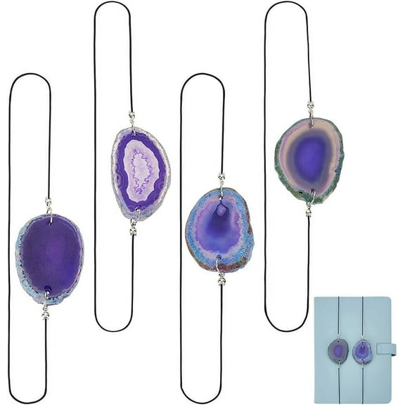 4 PCS Agate Notebook Elastic Band Bookmarks - 15.75 Inch Dyed Natural Druzy Agate Slice Handmade Page Markers for Planners & Journals DIY