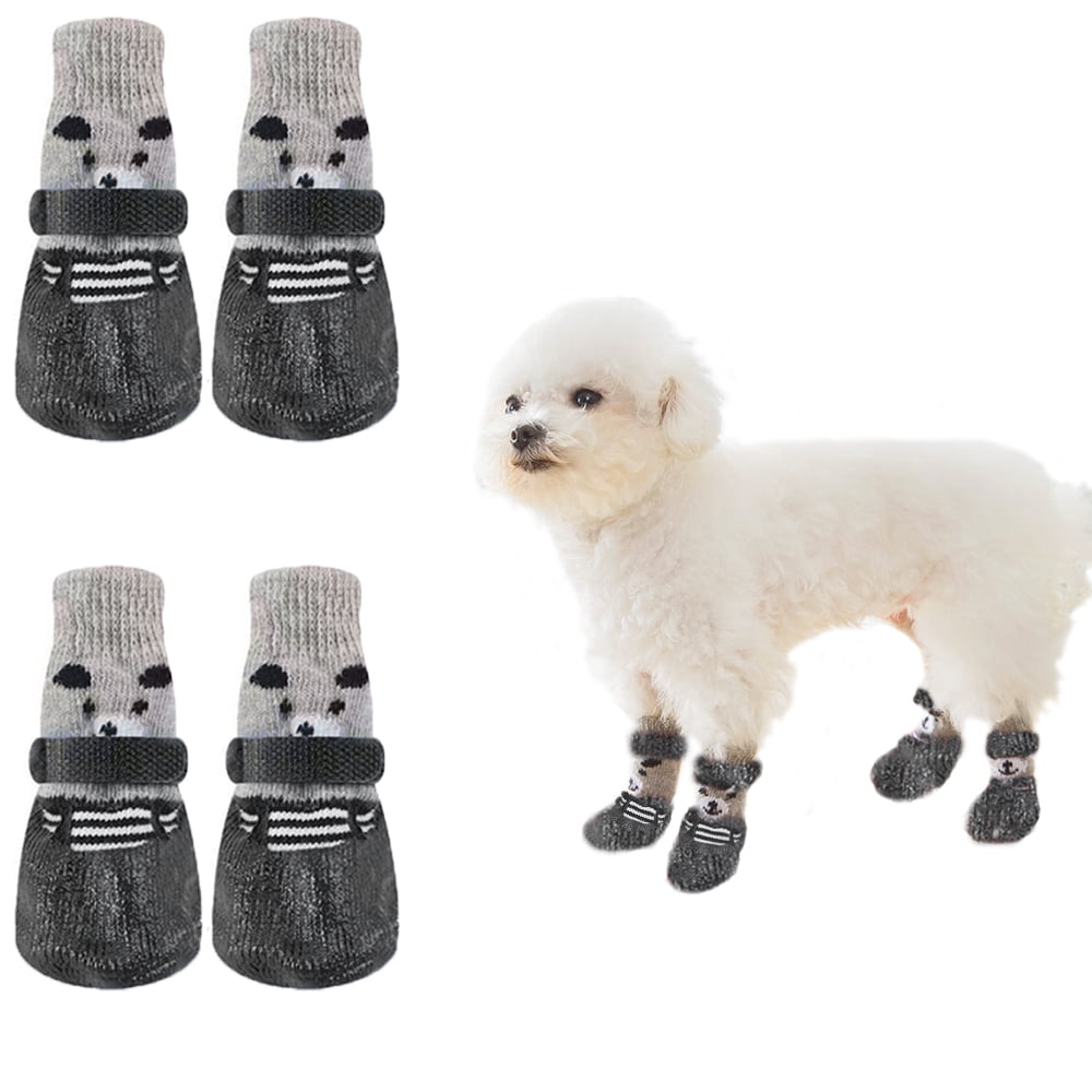 4 PCS Anti Slip Dog Socks Adjustable Waterproof Pet Paw Protector for Dog and Cat Knitted Rubber Socks for Indoor or Outdoor Use