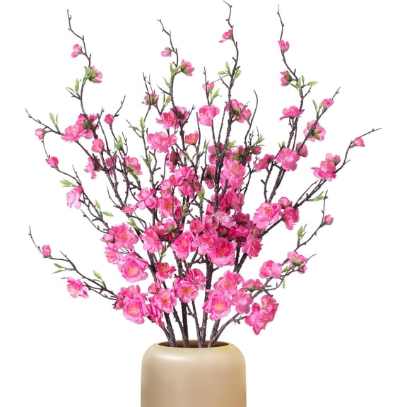 4 PCS Artificial Peach Blossom Party Decor,Fake Flowers Faux Long Stems Wintersweets Silk Flowers Arrangement for Wedding Home Office Bedroom Spring Decor,Vase Not Included(White)