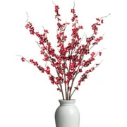 4 PCS Artificial Plum Blossom Party Decor Fake Cherry Flowers Faux Long Stems Wintersweets Silk Flowers Arrangement for Wedding Home Office Bedroom Spring Decor Vase Not Included White