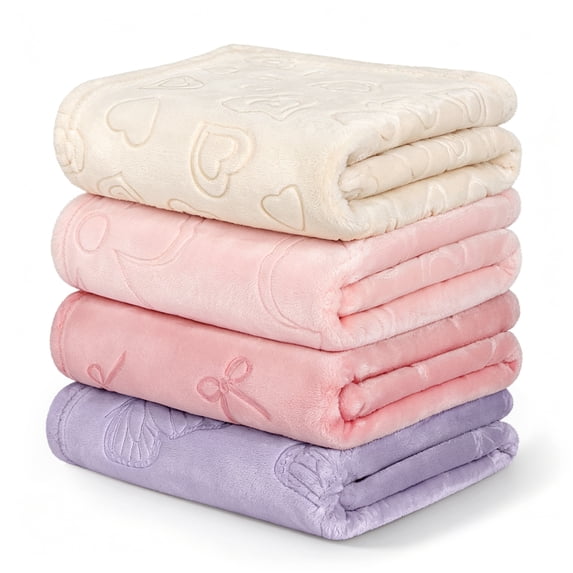 4-Pack Baby Blanket for Girls 3D Flannel Fleece Receiving Clearance Crib Blanket for Infant Newborn 30 x 40 Inch
