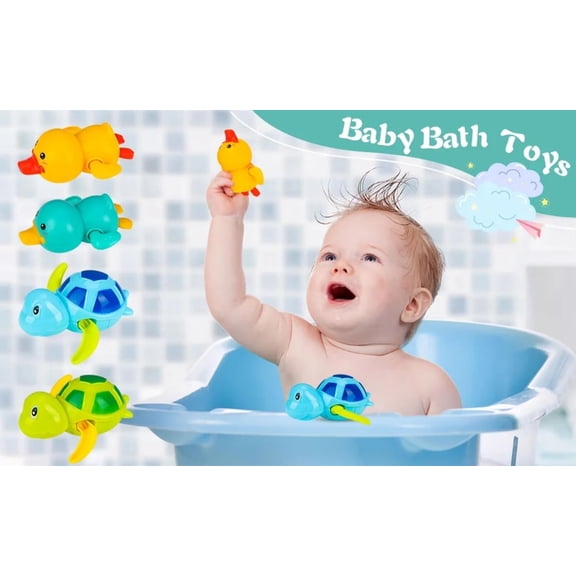 4 PCS Baby Wasserspielzeug, Badespielzeug Baby, Badewannenspielzeug, Badespielzeug Baby ab 1 Jahr, Uhrwerk S