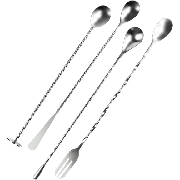 4 PCS Bar Spoon, 304 Stainless Steel Bar Mixing Spoon Stirrers Long Handle Spiral Pattern Mixed Drinks Tools for Drink