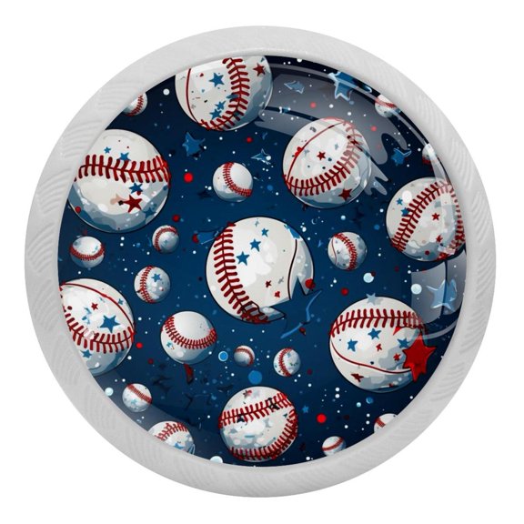 4 PCS Baseball Crystal Glass Round Cabinet Knob Drawer Pull Handle Glowing in The Dark for Kitchen, Cupboard, Dresser, Wardrobe, etc