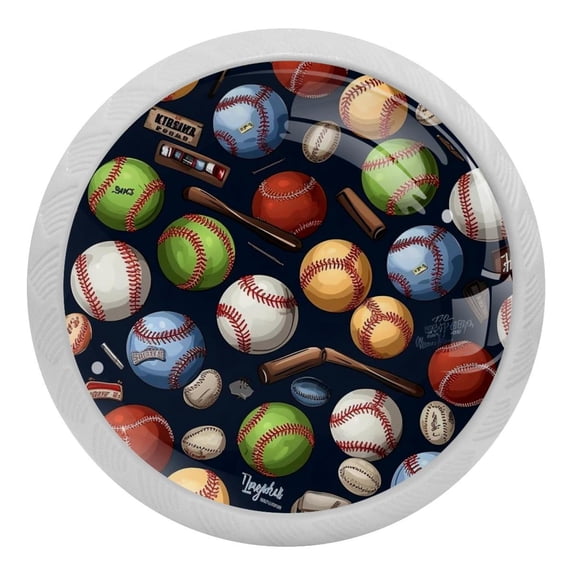 4 PCS Baseball Crystal Glass Round Cabinet Knob Drawer Pull Handle Glowing in The Dark for Kitchen, Cupboard, Dresser, Wardrobe, etc