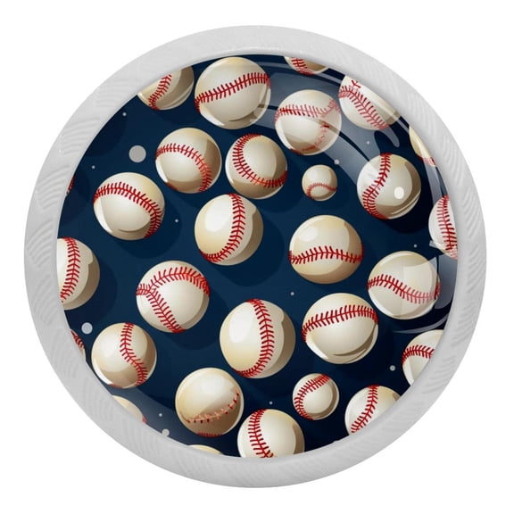 4 PCS Baseball Crystal Glass Round Cabinet Knob Drawer Pull Handle Glowing in The Dark for Kitchen, Cupboard, Dresser, Wardrobe, etc