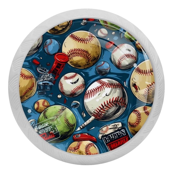 4 PCS Baseball Crystal Glass Round Cabinet Knob Drawer Pull Handle Glowing in The Dark for Kitchen, Cupboard, Dresser, Wardrobe, etc