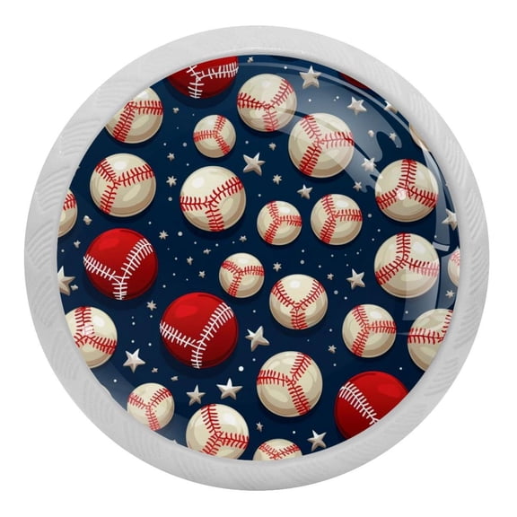 4 PCS Baseball Crystal Glass Round Cabinet Knob Drawer Pull Handle Glowing in The Dark for Kitchen, Cupboard, Dresser, Wardrobe, etc