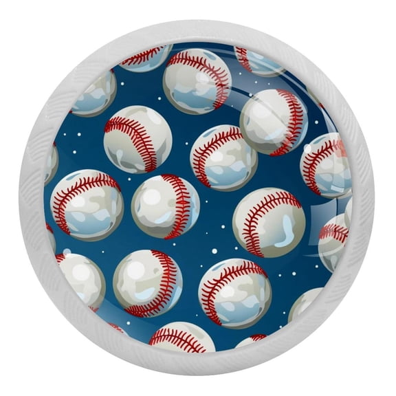 4 PCS Baseball Crystal Glass Round Cabinet Knob Drawer Pull Handle Glowing in The Dark for Kitchen, Cupboard, Dresser, Wardrobe, etc