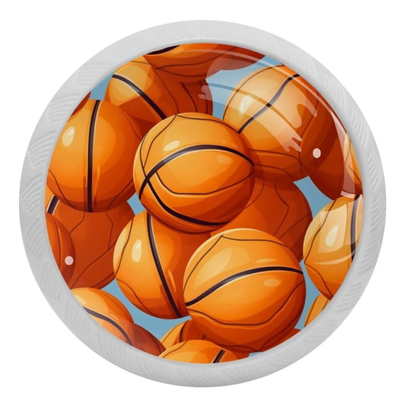 4 PCS Basketball Ball Sport Crystal Glass Round Cabinet Knob Drawer Pull Handle Glowing in The Dark for Kitchen, Cupboard, Dresser, Wardrobe, etc