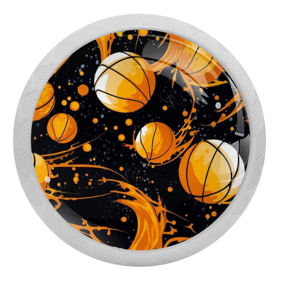 4 PCS Basketball Ball Sport Crystal Glass Round Cabinet Knob Drawer Pull Handle Glowing in The Dark for Kitchen, Cupboard, Dresser, Wardrobe, etc