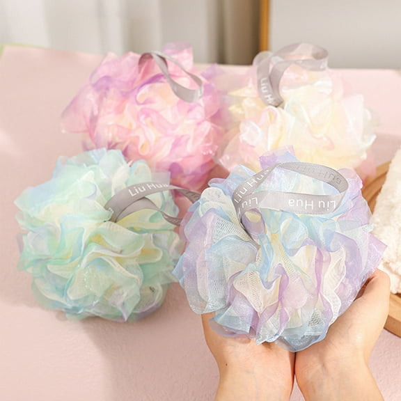 4 PCS Bath Sponge Shower Loofahs Colorful Bath Flower Ball Mesh Pouf Bath Scrunchies Body Wash Puff Shower Puffs for Body-Bath Spa Puff Scrubber Ball Rich Foams Bubble4.7" Each Pack of 4