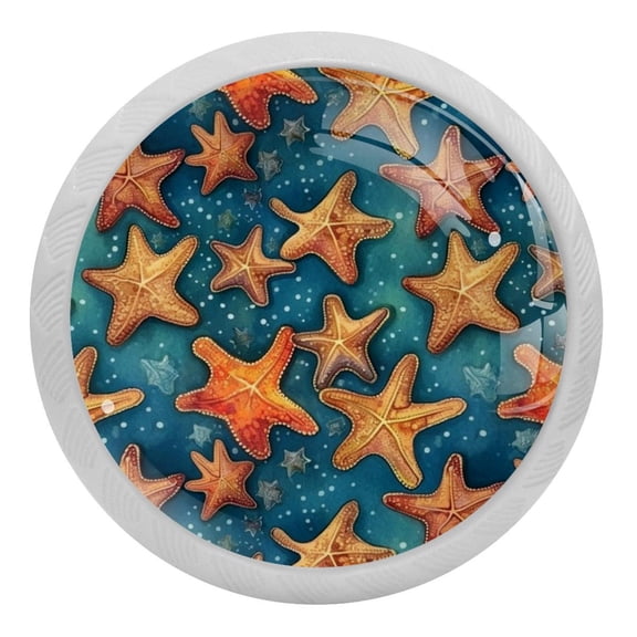 4 PCS Beach Sea Starfish Crystal Glass Round Cabinet Knob Drawer Pull Handle Glowing in The Dark for Kitchen, Cupboard, Dresser, Wardrobe, etc