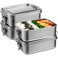 thumbnail image 1 of 4 PCS Bento Boxes, 850 ML Stainless Steel Lunch Boxes, Food Storage Containers, Portable Metal Lunch Containers, Lockable Clips to Leak Proof, Reusable Dishwasher Safe Lunch Snack Boxes, 1 of 5