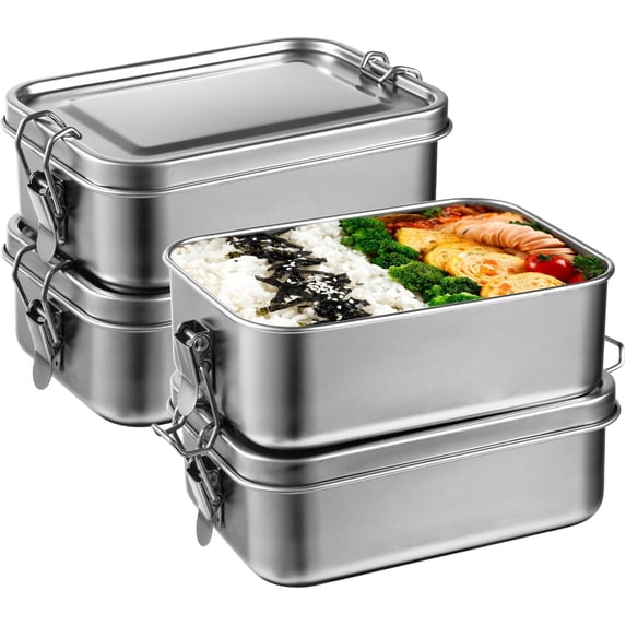 4 PCS Bento Boxes, 850 ML Stainless Steel Lunch Boxes, Food Storage Containers, Portable Metal Lunch Containers, Lockable Clips to Leak Proof, Reusable Dishwasher Safe Lunch Snack Boxes
