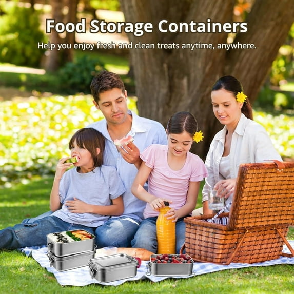 4 PCS Bento Boxes, 850 ML Stainless Steel Lunch Boxes, Leak Proof, Reusable, Dishwasher Safe
