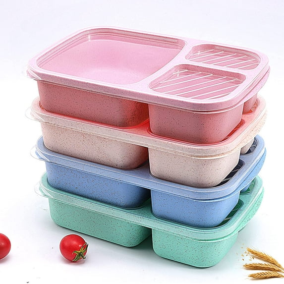 4 PCS Bento Lunch Box,3 Compartment Meal Prep Lunch Containers,Leak Proof Bento Box Adult Lunch Box,BPA Free Plastic Reusable Food Storage Container with lid,Microwave/Freezer/Dishwasher Safe