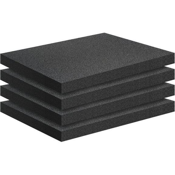 4 PCS Black Foam Padding- 16x12x1 Inch Polyurethane High Density Foam Cuttable Black Sheet Pad Cushioning Inserts for Packing Cases and Crafts
