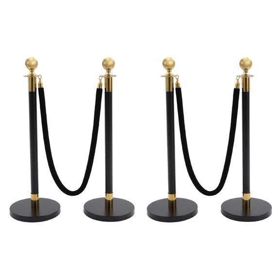 4 PCS Black and Gold Posts 201 Stainless Steel Barrier Post Kit Stanchion Posts with 2 Extra-long Barrier Ropes Crowd Control Barriers Stanchion Post with Ball Top