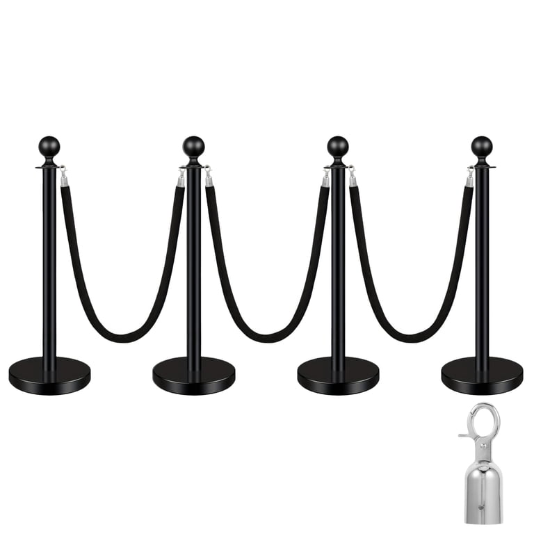 4 PCS Black Stanchions with Black Velvet Ropes-Red Carpet Party