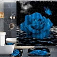 thumbnail image 1 of 4 PCS Blue Rose Shower Curtain Sets,Black Sky Bathroom Set with Shower Curtain and Rugs and Accessories,Lunar Ocean Raindrop Shower Curtain Bathroom Decor with 12 Hooks,72 X 72 Inches, 1 of 15