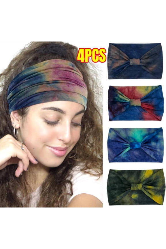 4 PCS Boho Extra Wide Headbands For Women Large Headband Twist Head Bands Women's Hair Band Stretchy Turban Styling Accessories Tie Dye