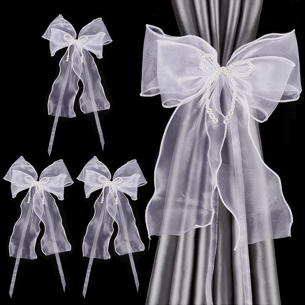 Lace Curtain Tiebacks with Plastic Imitation Pearl Bowknot White ...