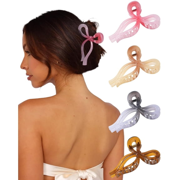 4 PCS Bow Hair Clips Bow Claw Clip for Women Nonslip Large Hair Claw Clips for Thin and Thick Hair Strong Hold Hair Bows